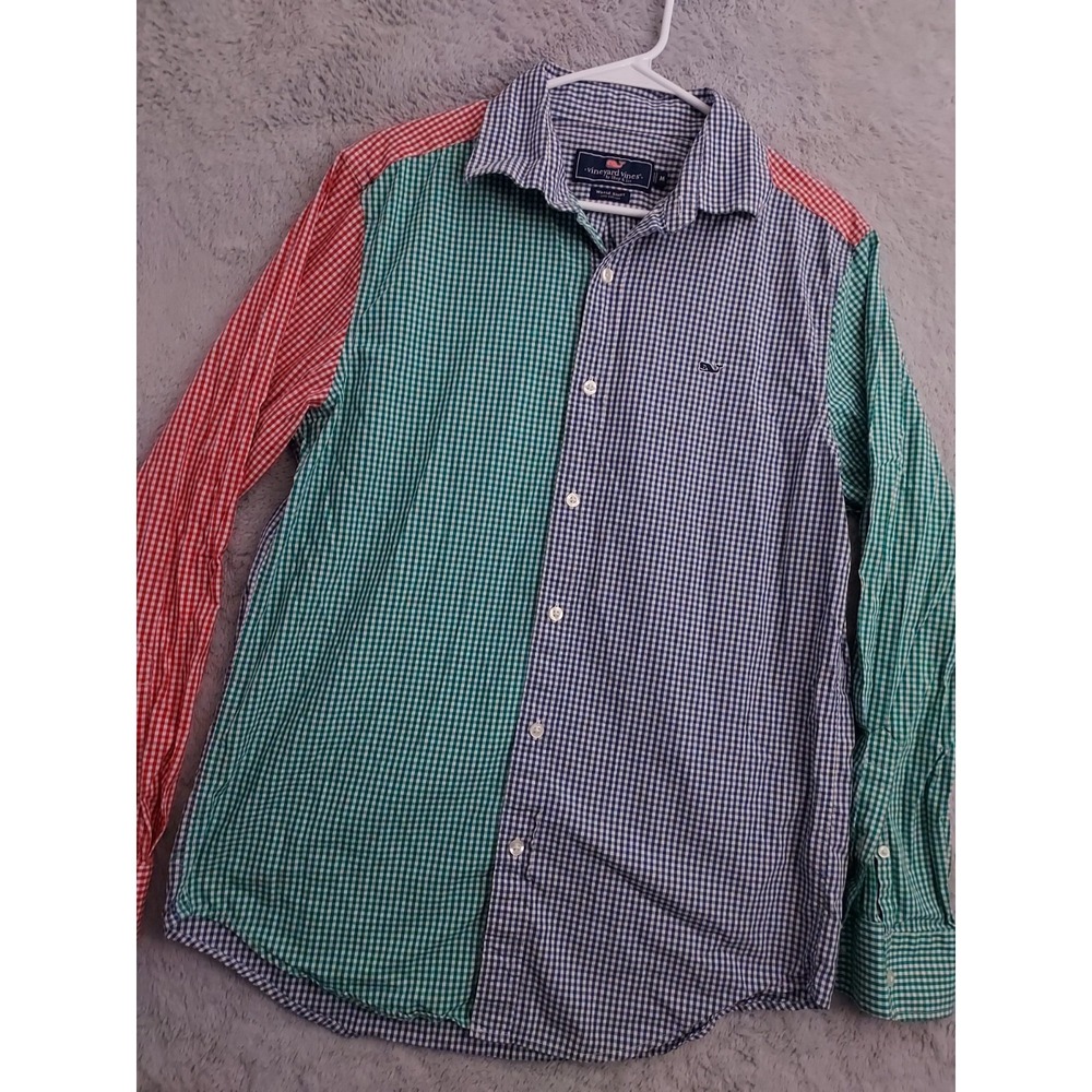 J Crew Shirt Mens Medium Colorblock Preppy Retro Wolf Wall Street Check Whale M